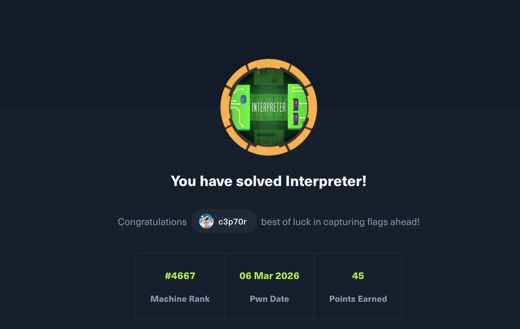 Interpreter completion proof